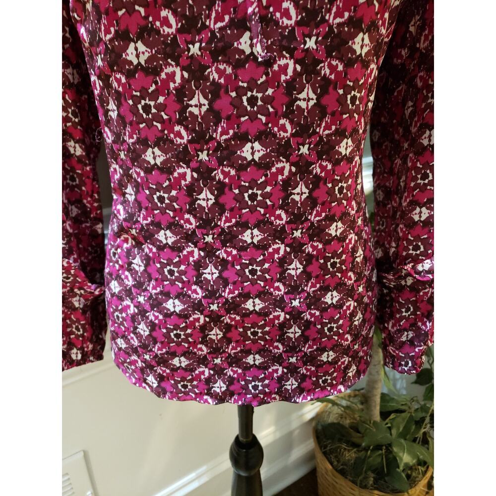 LOFT Blouse Women’s MP Pink Floral Ruffle Long Sleeve Lightweight Top - Picture 3 of 9